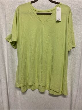 Eileen Fisher NEW Size 3X Lime V-neck Organic Cotton Women’s Shirt Short sleeve